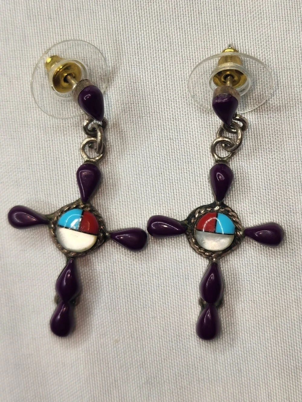 Vintage Zuni Style Cross Earrings